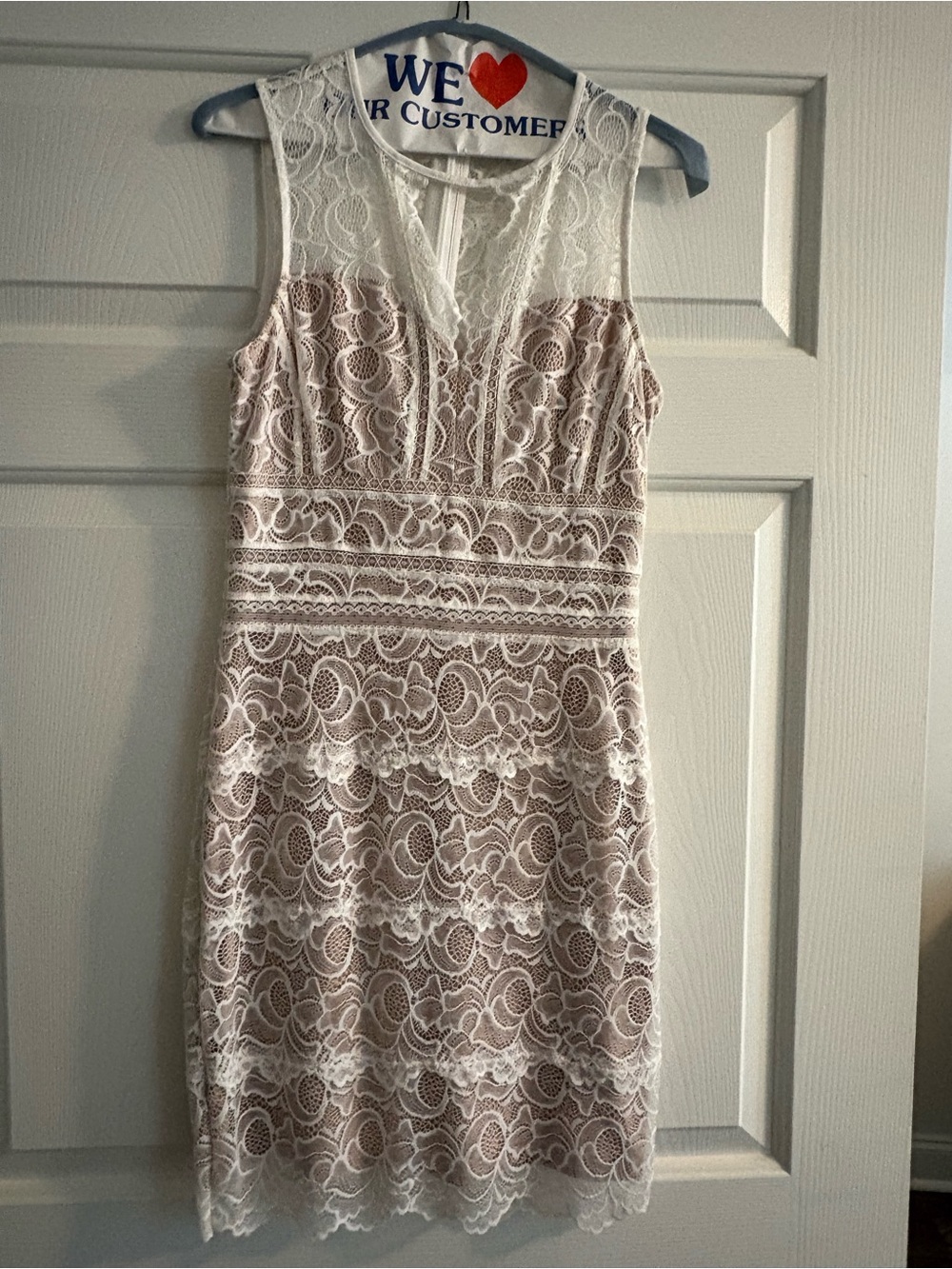 Guess White Lace Midi Dress with Nude Lining